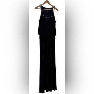 David Meister Long Evening Gown Womens Sz 10 Dark Navy Pearls Party Dress